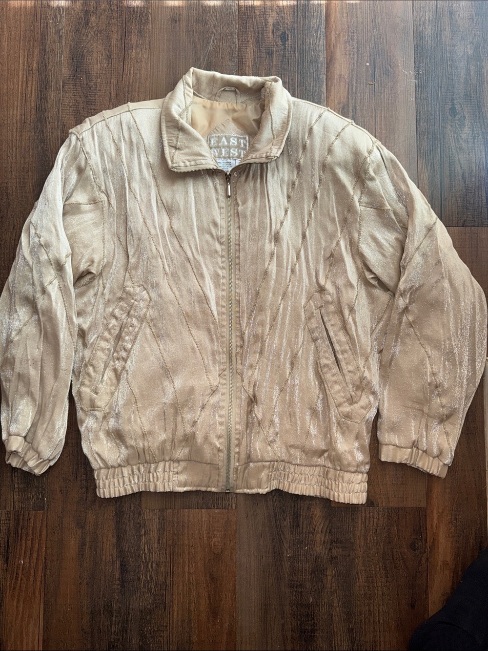 Vintage 80s 90s East West Shiny Metallic Taupe Bomber Jacket S